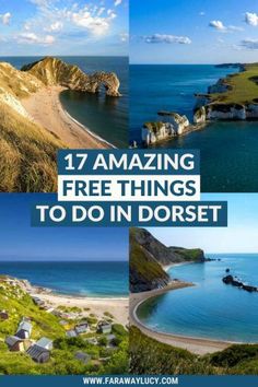 four pictures with the words 17 amazing free things to do in dorset