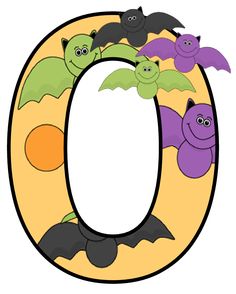 the letter o is decorated with bats and bats