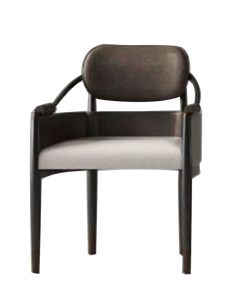 the arm chair is made out of wood and leather