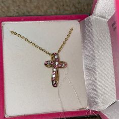 Gold Plated Cross With Crystals Kids Accessories Jewelry, Kids Accessories, Cross Necklace, Jewelry Accessories, Baskets, Gold Plate, Plating, Crystals, Pink