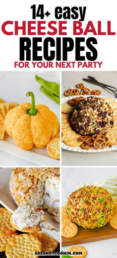 Photo collage of cheese ball appetizers with text overlay. Cheeseball Turkey Appetizer, Rosemary Cheese Ball, Fall Cheese Balls, Thanksgiving Appetizers Cheeseball, Fall Cheese Ball Ideas, Fall Cheeseball Recipes, Southern Cheese Ball, Thanksgiving Cheese Appetizers, Basic Cheese Ball