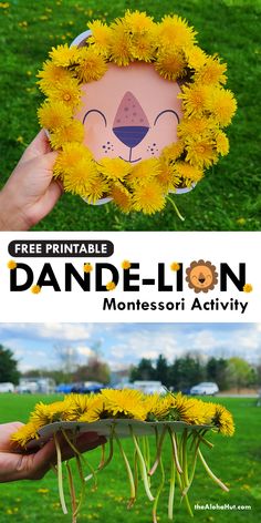 Fun todder and preschool activity with your kids that helps them practice fine motor skills. Take your kids out for a nature walk and pick dandelions to complete the lions mane. Great activity for prechool kids who want to go to the park for a fieldtrip. The dande-lion print is free to download. Add it to your montesorri lesson plans and let kids be creative with this DIY craft activity. #dandelion #naturewalk #natureactivity #preschoolactivity #toddleractivity #montessori #freeprintables