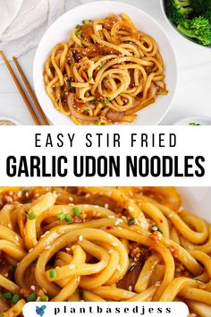 View on a bowl of vegan garlic udon noodles. Instant Udon Noodle Recipe, Asian Style Garlic Noodles, Chilli Garlic Udon Noodles, Instant Pot Udon Noodles, Vegan Noodles Asian, Recipe For Udon Noodles, Udon Noodle Chow Mein, Chinese Udon Noodle Recipes, Easy Vegan Noodles