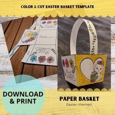 an easter basket with flowers and hearts on it is featured in the color & cut easter basket template