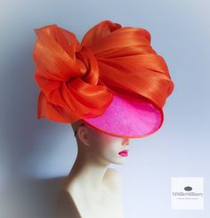 Diy Derby Hat Ideas, Orange Fascinators, Royal Blue Fascinator, Red Fascinator, Pink Fascinator, Derby Fascinator, Orange Bows, Elegant Hats, Millinery Hats