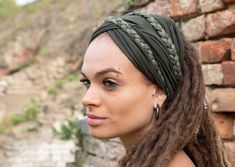 Boho Head Wrap, Extra Wide Headband, Beach Wearing, Fake Dreads, Unique Headband, Dreadlock Accessories, Yoga Band, Green Headband, Cotton Headband