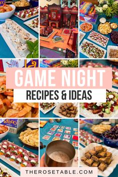 a collage of game night recipes and ideas