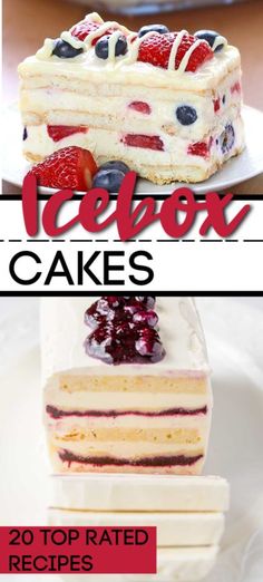 two pictures with different types of cakes on them and the words, 20 top rated cake recipes