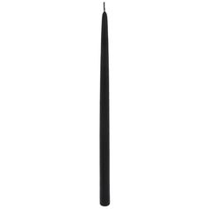 a tall black candle is on a white surface and has a long, slender stick sticking out of it's center