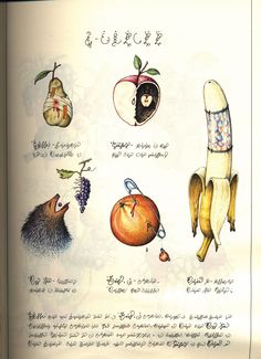 an open book with pictures of fruits and vegetables