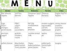 a printable meal plan for kids with the words'menu'in black and white