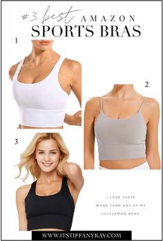 These are hands down THE best AMAZON sports bras! I love them even more than my lululemon sports bras - so you KNOW they are GOOD.  Hands down the best amazon sports bras - and sports bras in general.  So flattering, so supportive... Click link to see videos of me wearing them. Amazon Favs, Evening Eye Makeup, Bra Design, Fashion Activewear, Outfit Pieces, Best Sports Bras, Barefoot Blonde, Lululemon Bras, Yoga Iyengar