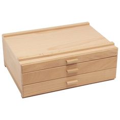 a wooden box with two drawers on it