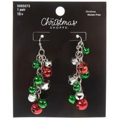 Dimensions: 2.25" x 0.75" Type: Ear Wire Material: Metal Color: Red & Green Metal Color: Silver Age Grade: 16+ Care & Safety: Nickel-Free Quantity: 1 Pair Accessorize for the holidays with these Jingle Bell Dangle Earrings. These adorable earrings feature dainty jingle bells dangling along a short chain. Match them with cute scarves and gloves as you enjoy the winter months. Wear your own version of holiday cheer with a pair of these festive earrings! Christmas Earring Ideas, Cute Scarves, Christmas Beading, Christmas Jewelry Diy, Festive Earrings, Double Piercing, Christmas Clothes, Cute Scarfs, Green Metal