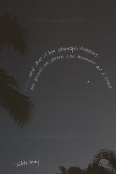 there is a palm tree and the moon in the sky with words written on it