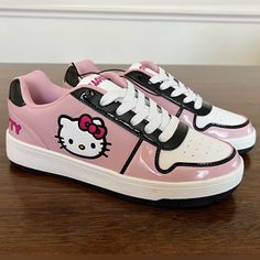 Hello Kitty Casual Court Sneakers In Pink, Black And White, Women’s Size 8. Brand New With Tags! Hello Kitty Air Force 1s, Hello Kitty Heels, Hello Kitty Shoes, Kitty Art, Hello Kitty Pink, Hello Kitty Art, Pink Shoes, Shoes Color, Quince