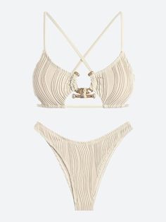 Make a bold statement at the beach or pool with our bikini sSet. This stylish and edgy set features intricate metal hardware and a unique criss-cross design that enhances the overall appeal of the bikini. Crafted with attention to detail, it ensures both comfort and style. Textured fabric with raised stripes Padded bust Lined Criss cross tie closure at back Cut out details Adjustable strap design Low waisted Matching bottoms Crop Pullover, Denim Hoodie, Jogger Pants Casual, Baby Tees Y2k, Y2k Baby Tee, Two Piece Swimwear, Bubble Skirt, Patchwork Jeans, Cute Bikinis