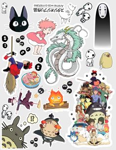 an assortment of stickers with various characters