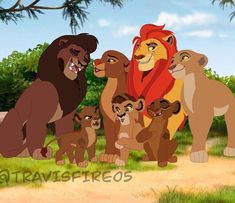 the lion king is surrounded by his cubs