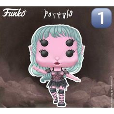 funkyo pop vinyl figure with pink hair and black eyes, holding her arms out