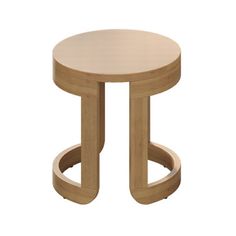 a round wooden table with two curved legs and a circular top on an isolated white background