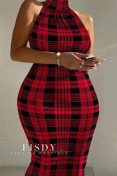 Fisdy - Elegante vestido rojo sin mangas con estampado de parches para tallas grandes Turtleneck Dress Sleeveless, High Neck Bodycon Dress, Straight Clothes, Dress Sleeve Length, Dress Sleeve Styles, High Neck Sleeveless, Sleeveless Bodycon Dress, High Waist Dress, Bodycon Dress Parties