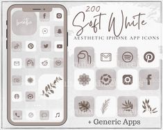 an iphone with some icons on it and the text, soft white aesthetic phone app icons