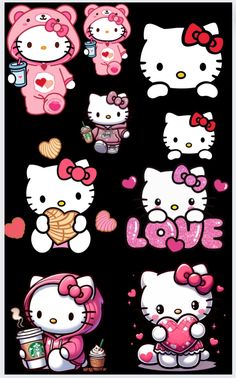 the hello kitty stickers are all different colors and sizes, but one is pink