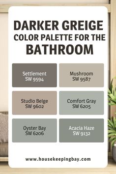 Darker Greige Color Palette for the Bathroom Tan And Gray Bathroom, Grey Beige Color Palette, Gray And Beige Bathroom, Taupe Bathroom Ideas, Greige Color Palette, Beige And Gray Bathroom, Grey And Beige Bathroom, Brown And Gray Bathroom, Acacia Haze