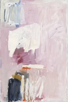 an abstract painting with white and pink colors