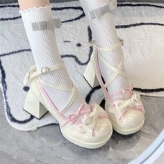 Color: Milky White Pink, Size: 40. Elegant Pumps, Rose Noir, Mid Heel Shoes, Milky White, Powdered Milk, Mid Heel, Kawaii Fashion, Haiti, Brunei