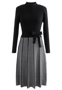 Knit dresses are a must-have this season. In a vintage but versatile palette, this knit dress is designed with a herringbone print and fit-and-flare silhouette. Wear it with knee boots or heels.    - Fit and flare silhouette  - Mock neck  - Herringbone print  - Belt accompanied  - Knit fabric provides flexibility  - Not lined  - 100% Acrylic  - Hand wash cold            Size  Length  Bust  Waist  Shoulder  Sleeves      S-M  cm  98  68-98  68-86  36  53      inch  38.5  26.5-38.5  26.5-33.5  14 Ruffle Dresses, Tiered Dresses, Led Dress, Black Retro, Fashion Buyer, Trends 2022, Inspiration Mode, Indie Design, Mode Style