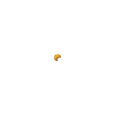 an orange object floating in the air on a white surface with no clouds behind it