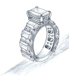 a drawing of a ring with diamonds on it