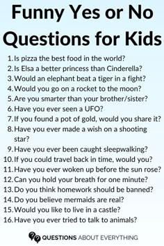 a poster with the words funny yes or no questions for kids written in black and white