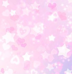 pink hearts and stars are flying in the air on a pastel background with soft light colors