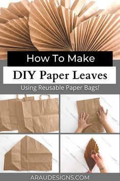 how to make diy paper leaves using reusable paper bags with text overlay