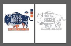 two different logos for the dream bigger buffalo show, one with an elephant and another with a