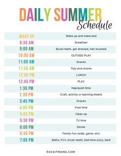 the daily summer schedule for children