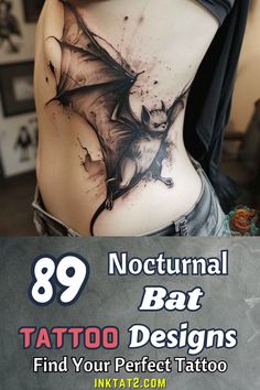 the back of a woman's stomach with an image of a bat on it