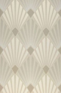 an art deco style wallpaper with white and beige fan shapes on it's sides