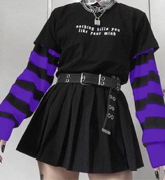 Purple And Black Outfits, Dark Harajuku, Funny Dark, Y2k Aesthetic Fashion, Sweater Dress Women