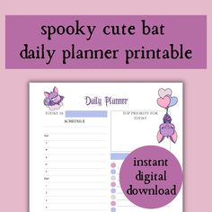 a printable planner with the text spooky cute bat daily planner printable