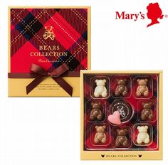 the bear's collection chocolates are packaged in a box and ready to be eaten