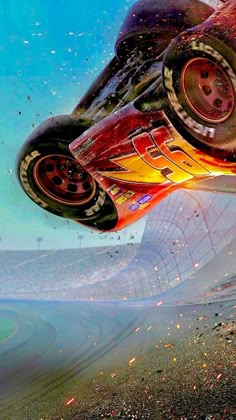 a monster truck is flying through the air