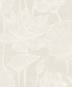 a wallpaper with white flowers and leaves on the side, in an off - white background