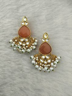 Indian Traditional Golden Religious Popular Brass Premium Golden Mother's Day Earrings Size -  2inch long Golden Earrings Indian, Desi Jewelry, Popular Earrings, Antique Bridal Jewelry, Earrings Indian, Golden Earrings, Fancy Jewellery, Indian Traditional, Kundan Jewellery