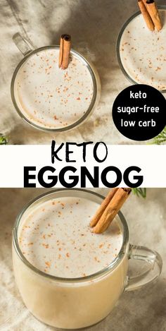 keto eggnog in two mugs with cinnamon sticks