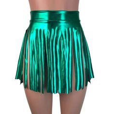 Green metallic spandex fringe skirt. This skirt fits below the belly button and is cut into strips on the bottom. The skirt length is about 14" from top to bottom - but if you'd like it longer or shorter, please say so in the comments. Rave Fits, Rave Clothing, Fringe Skirt, Skirt Fits, Rave Wear, Dance Performance, Rave Outfits, Green Skirt, Black Skirt