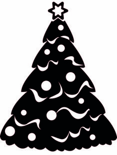 a black and white silhouette of a christmas tree